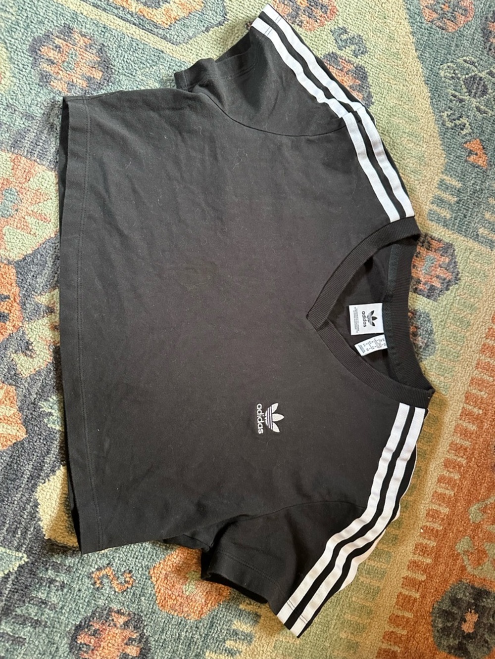 adidas Black V-Neck Tee with Trefoil Label
